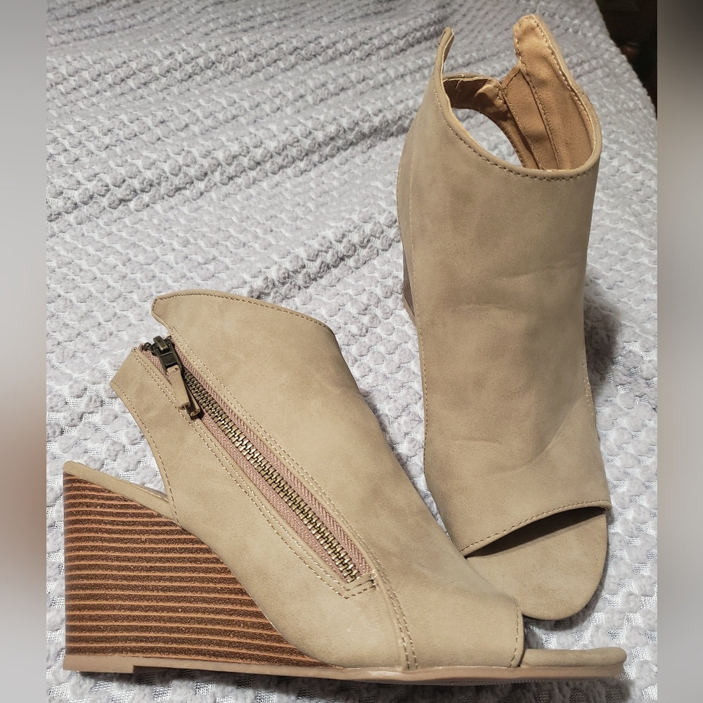 Tan Peep Toe Booties